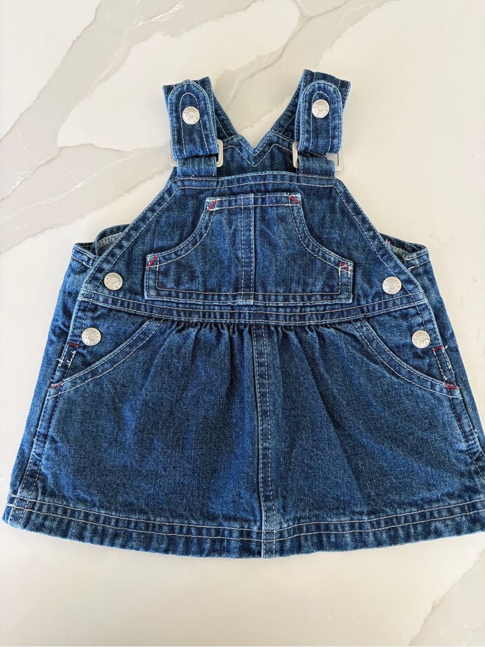 Vtg koala Kids Girls Blue Denim Pocketed Cotton Overall Jumper Dress 0-3M
